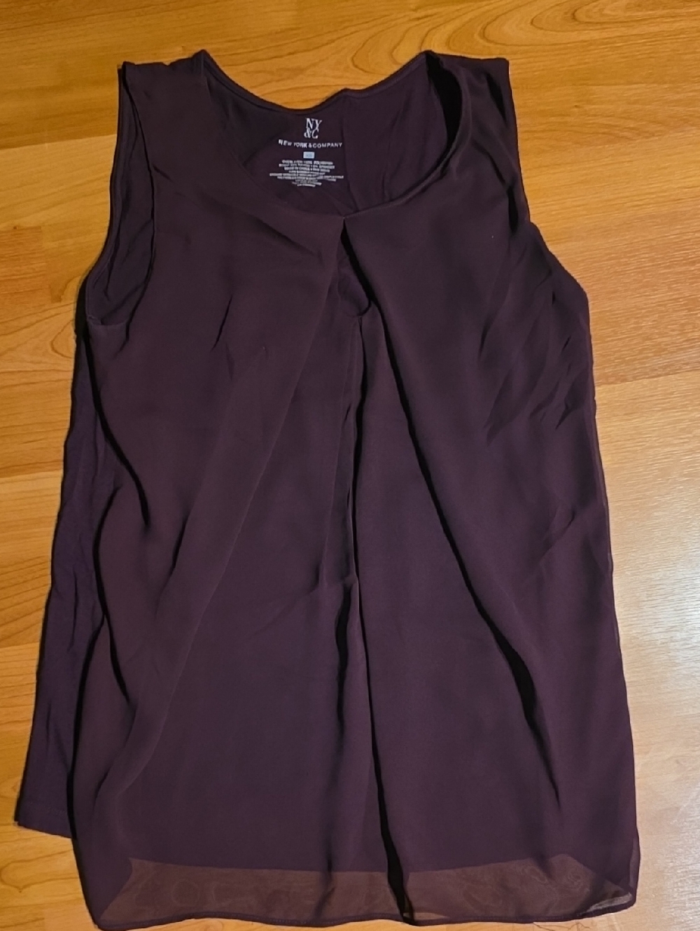 New York & Company Plum Pleated Sleeveless Camisole